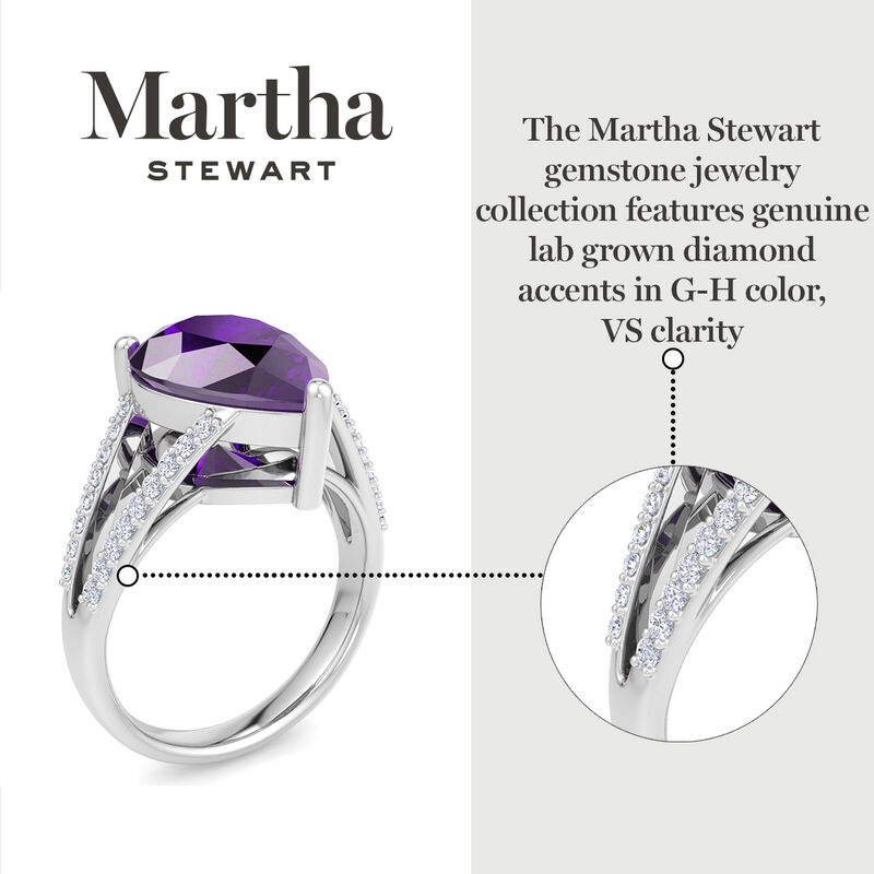 Martha Stewart 5 1/2ctw. Pear Shape Amethyst & Lab Grown Diamond Ring In Sterling Silver image number null